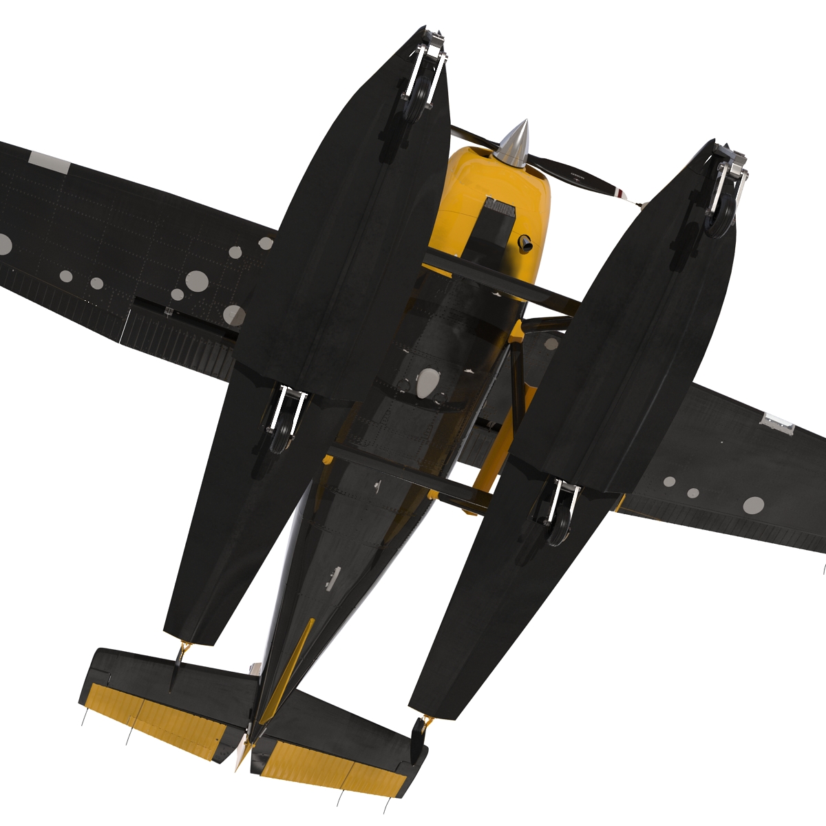 Cessna 172 Black Seaplane Rigged 3D