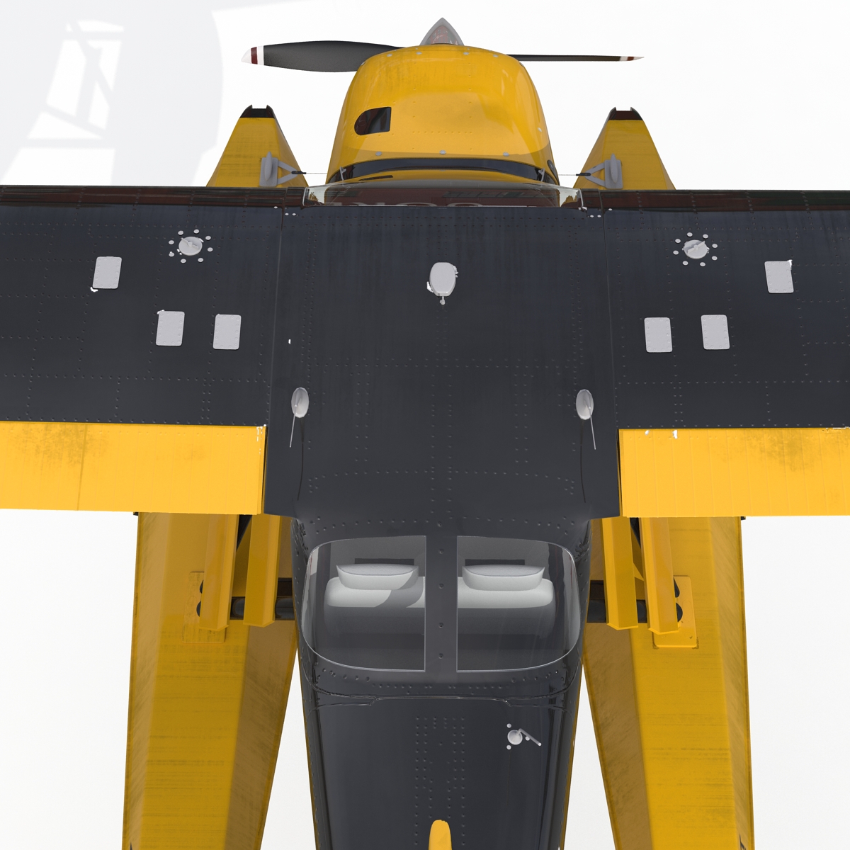 Cessna 172 Black Seaplane Rigged 3D