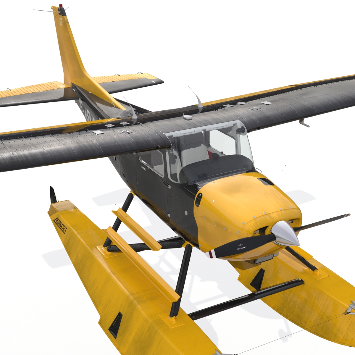 Cessna 172 Black Seaplane Rigged 3D