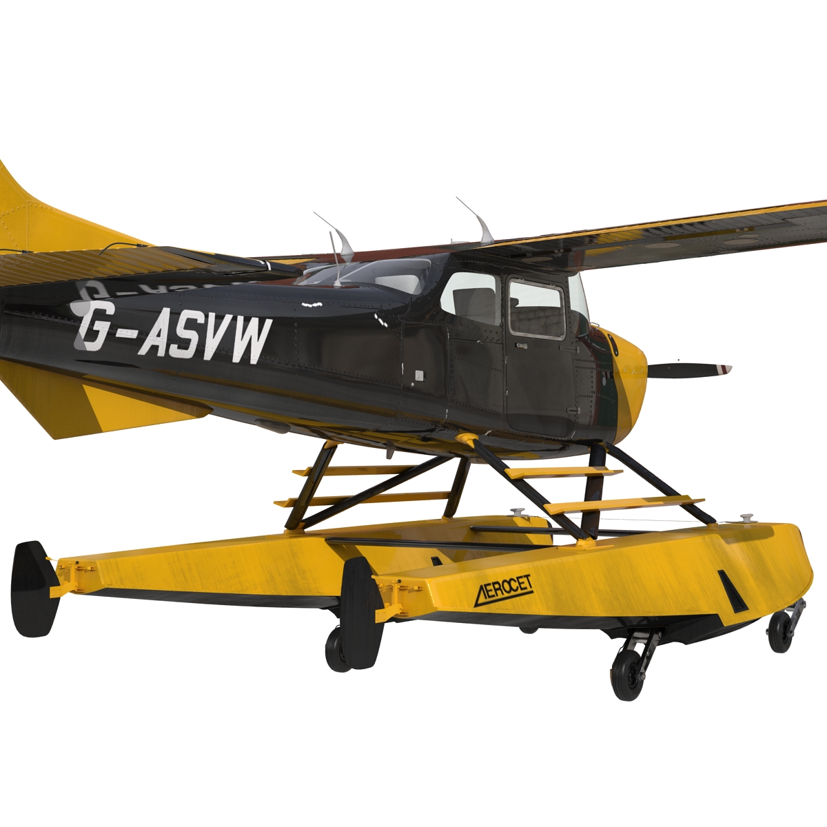 Cessna 172 Black Seaplane Rigged 3D