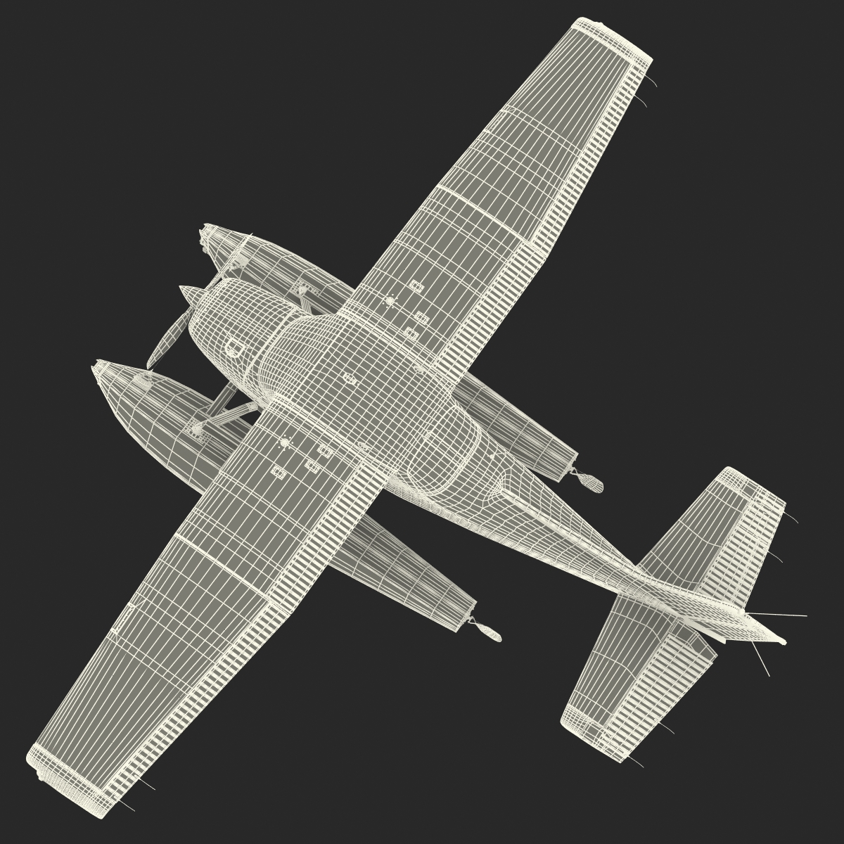 Cessna 172 Black Seaplane Rigged 3D