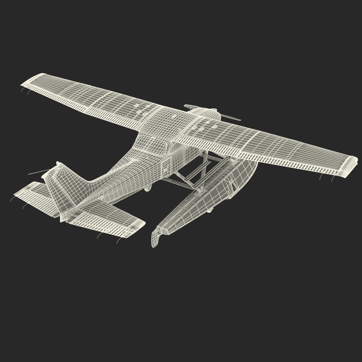 Cessna 172 Black Seaplane Rigged 3D