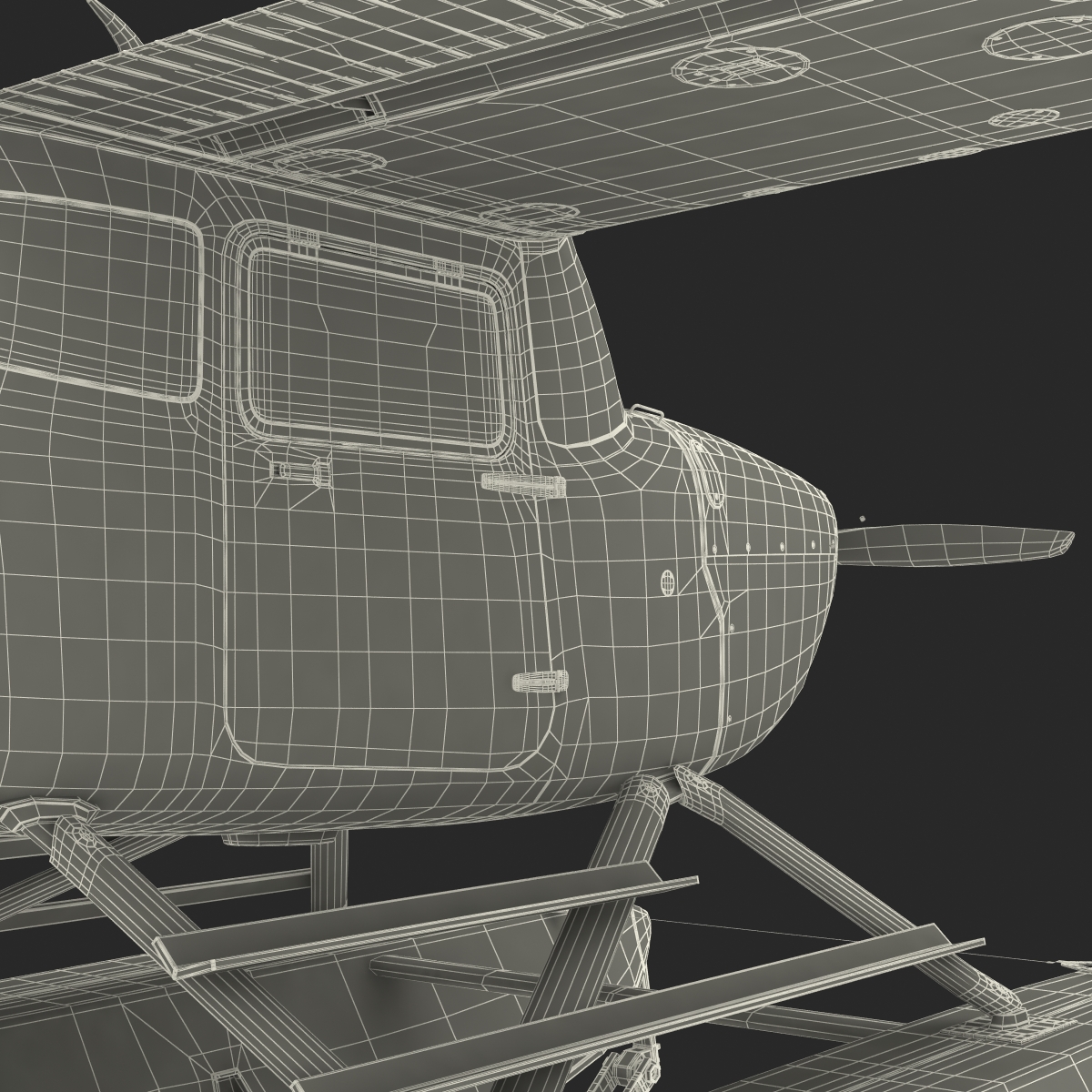 Cessna 172 Black Seaplane Rigged 3D