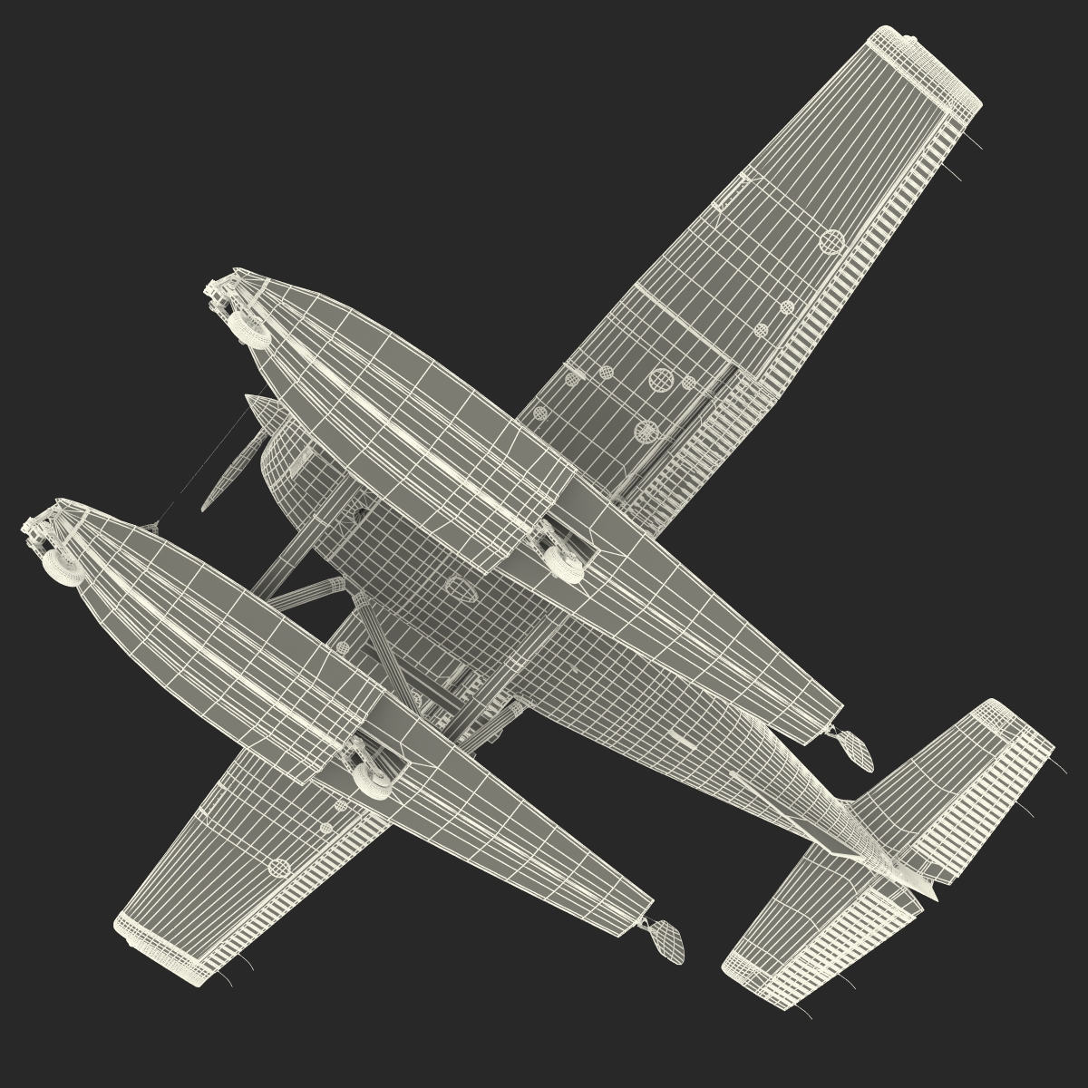 Cessna 172 Black Seaplane Rigged 3D