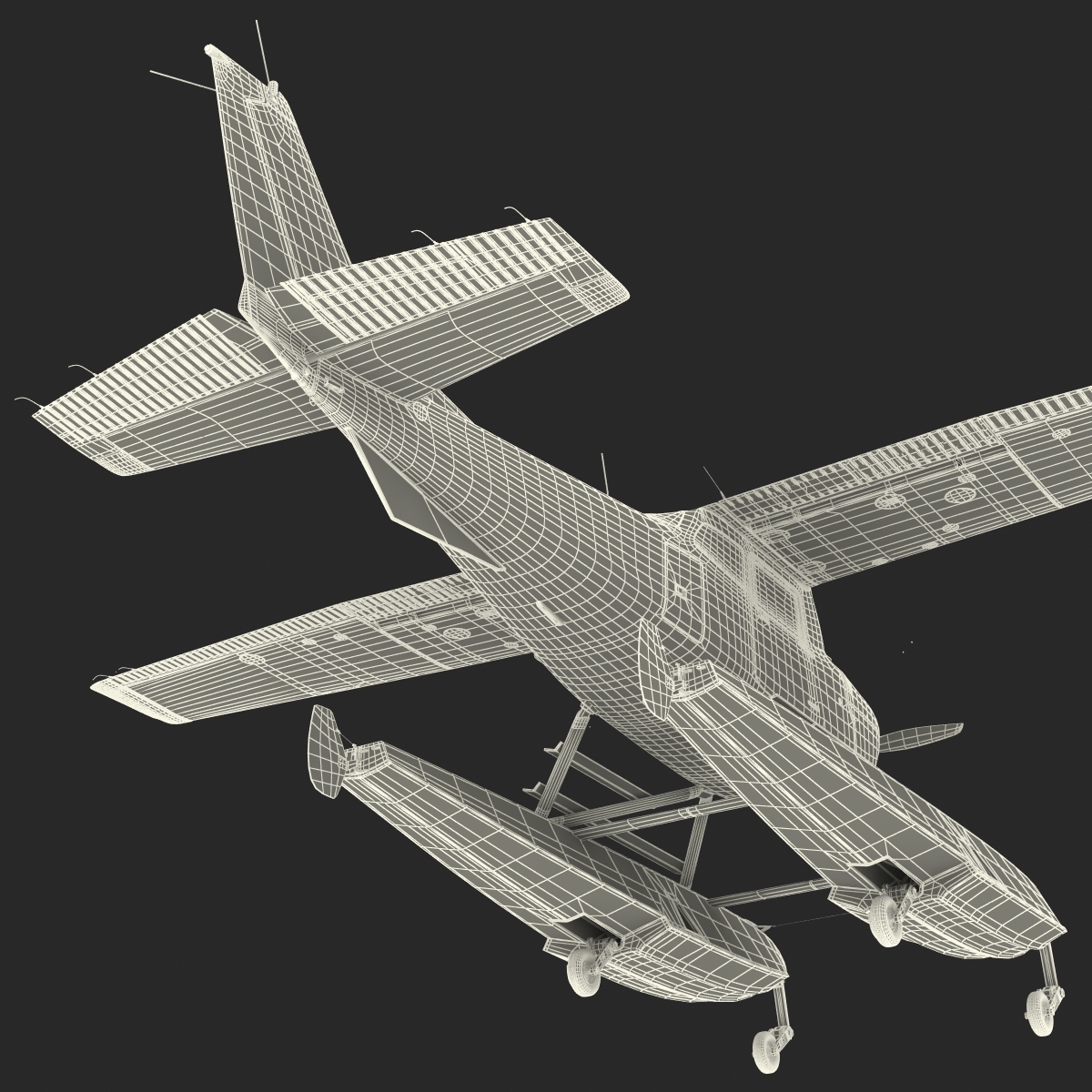 Cessna 172 Black Seaplane Rigged 3D