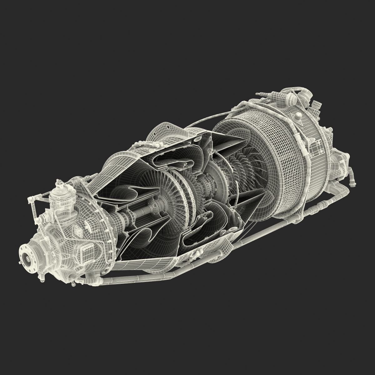 3D Turboprop Aircraft Engine Canada PT6 Sectioned