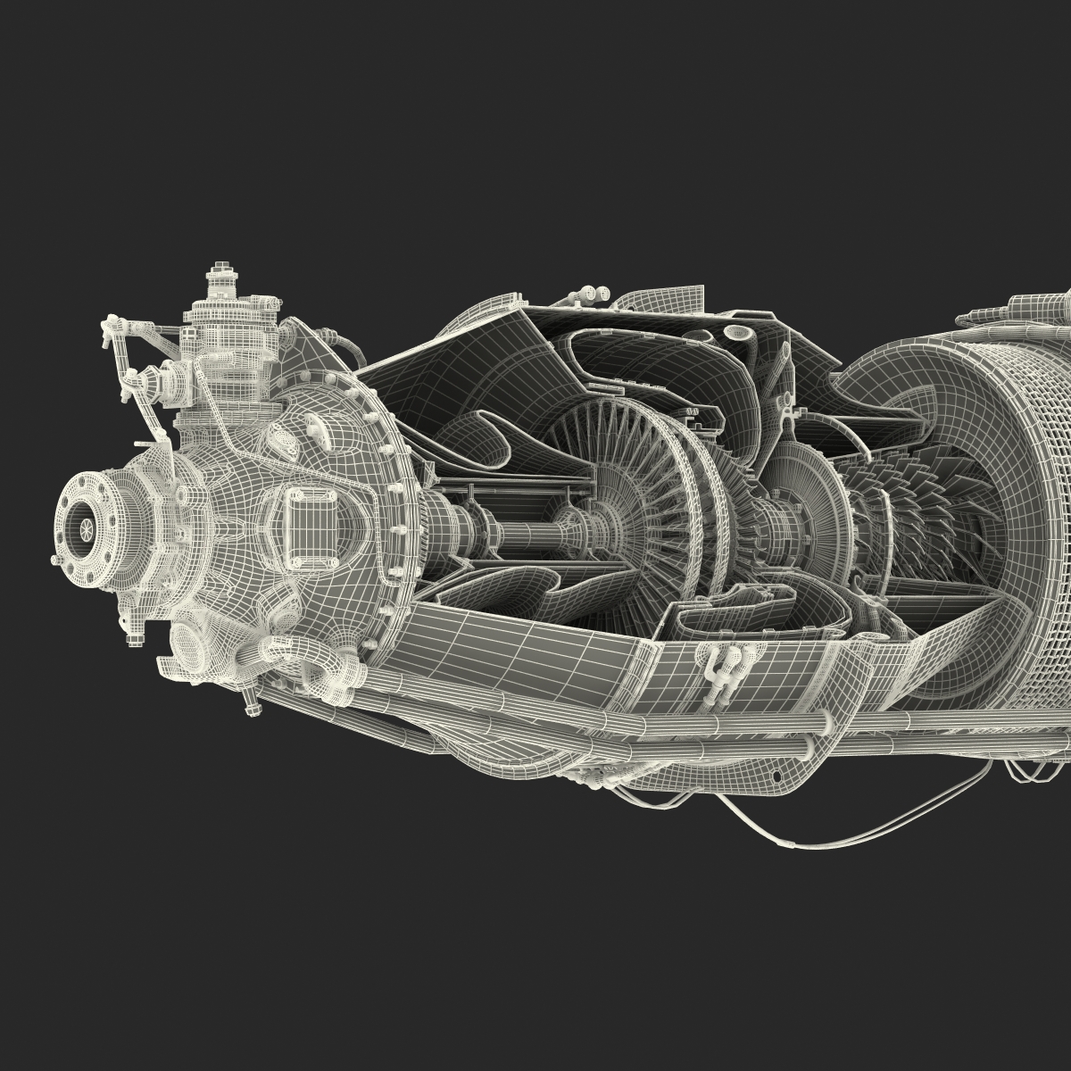 3D Turboprop Aircraft Engine Canada PT6 Sectioned