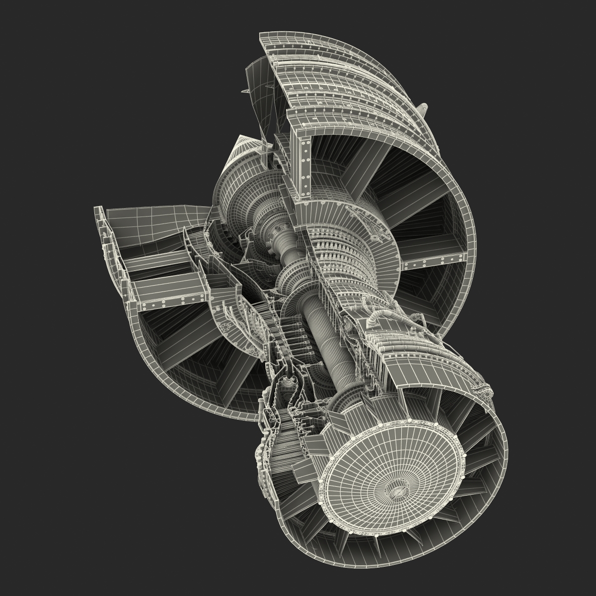 Turbofan Aircraft Engine Sectioned 3D model