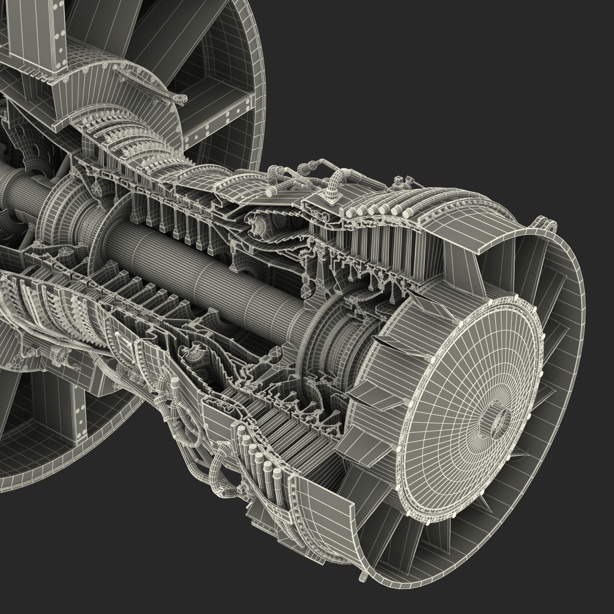 Turbofan Aircraft Engine Sectioned 3D model