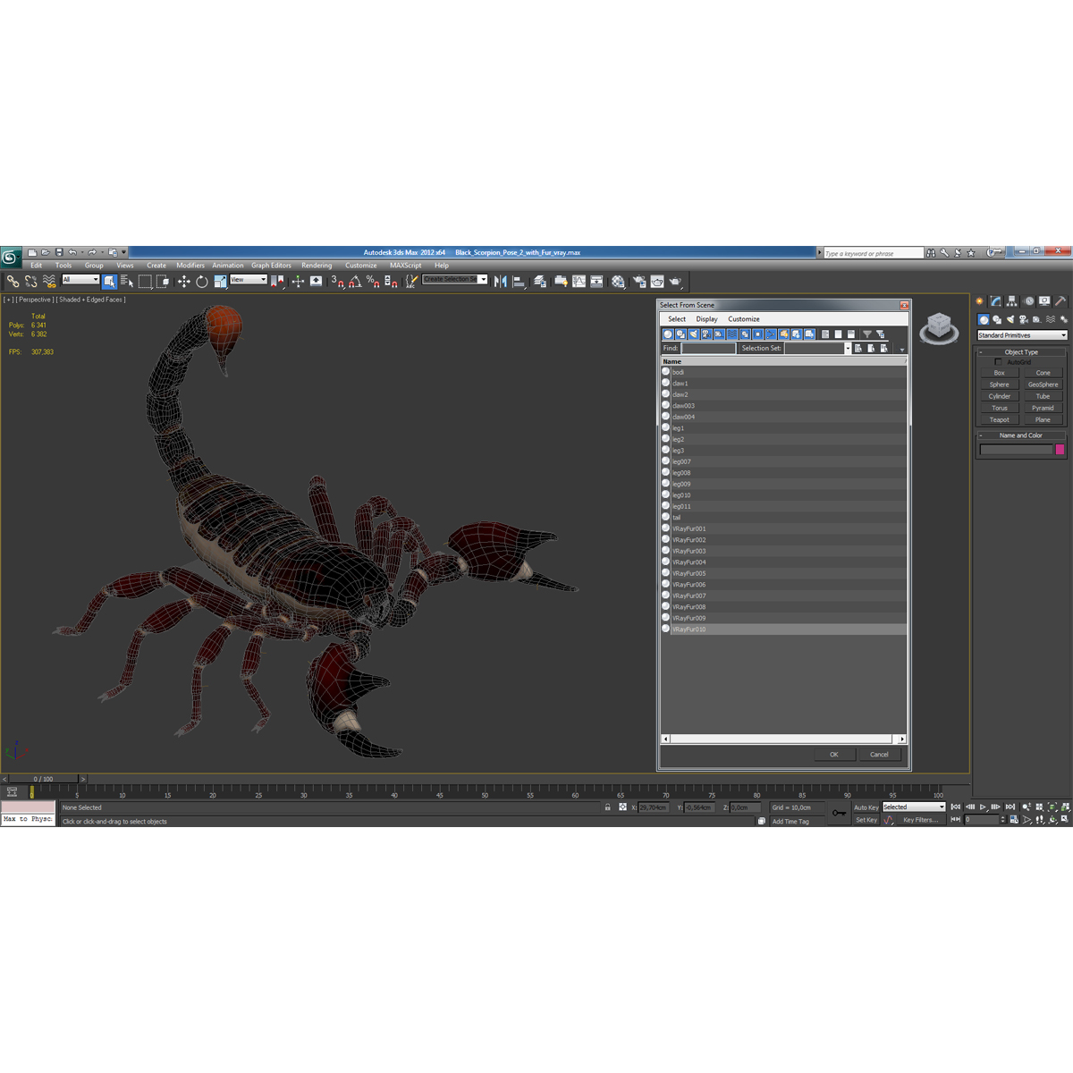 3D model Black Scorpion Pose 2 with Fur