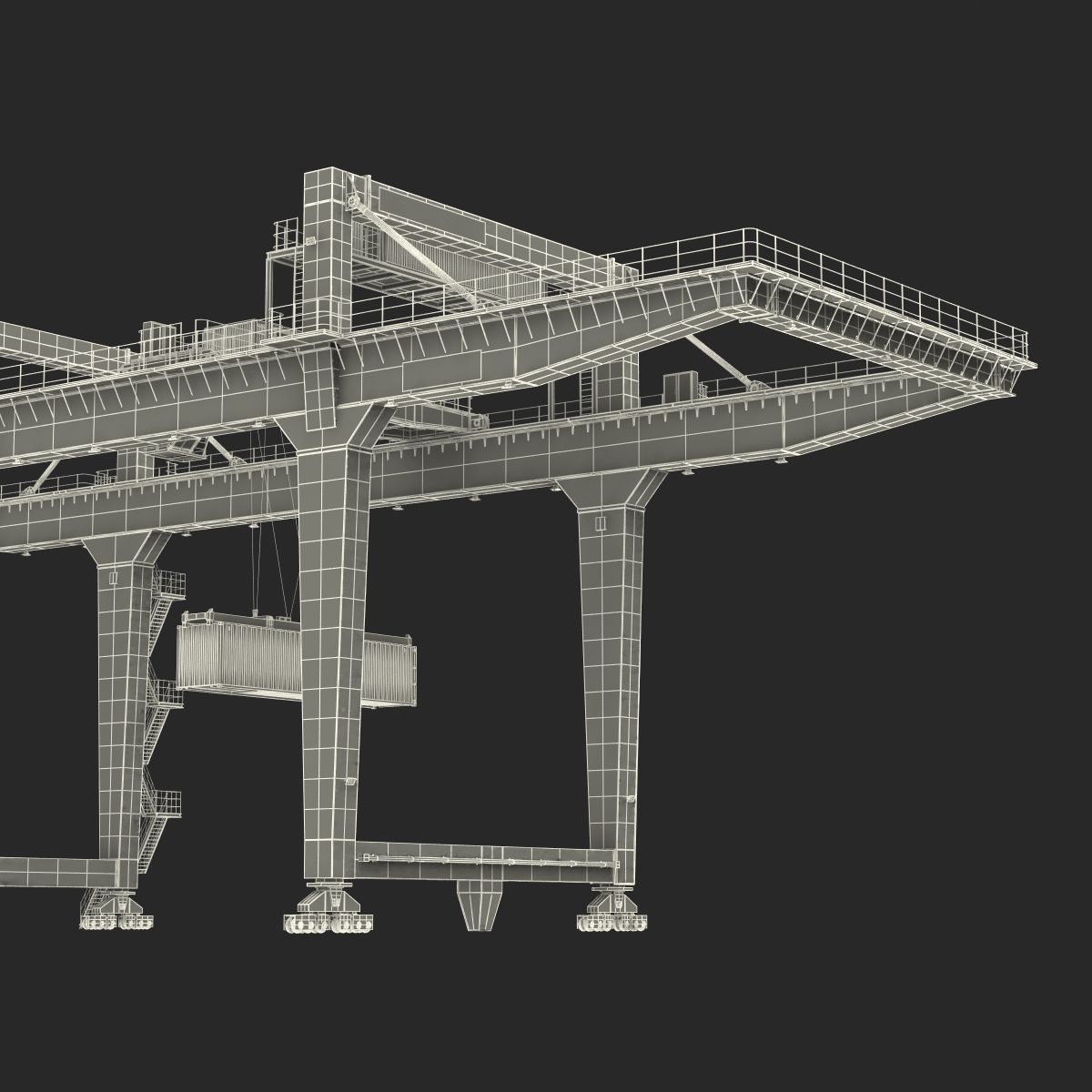 Rail Mounted Gantry Container Crane Blue and 40 ft ISO Container 3D model