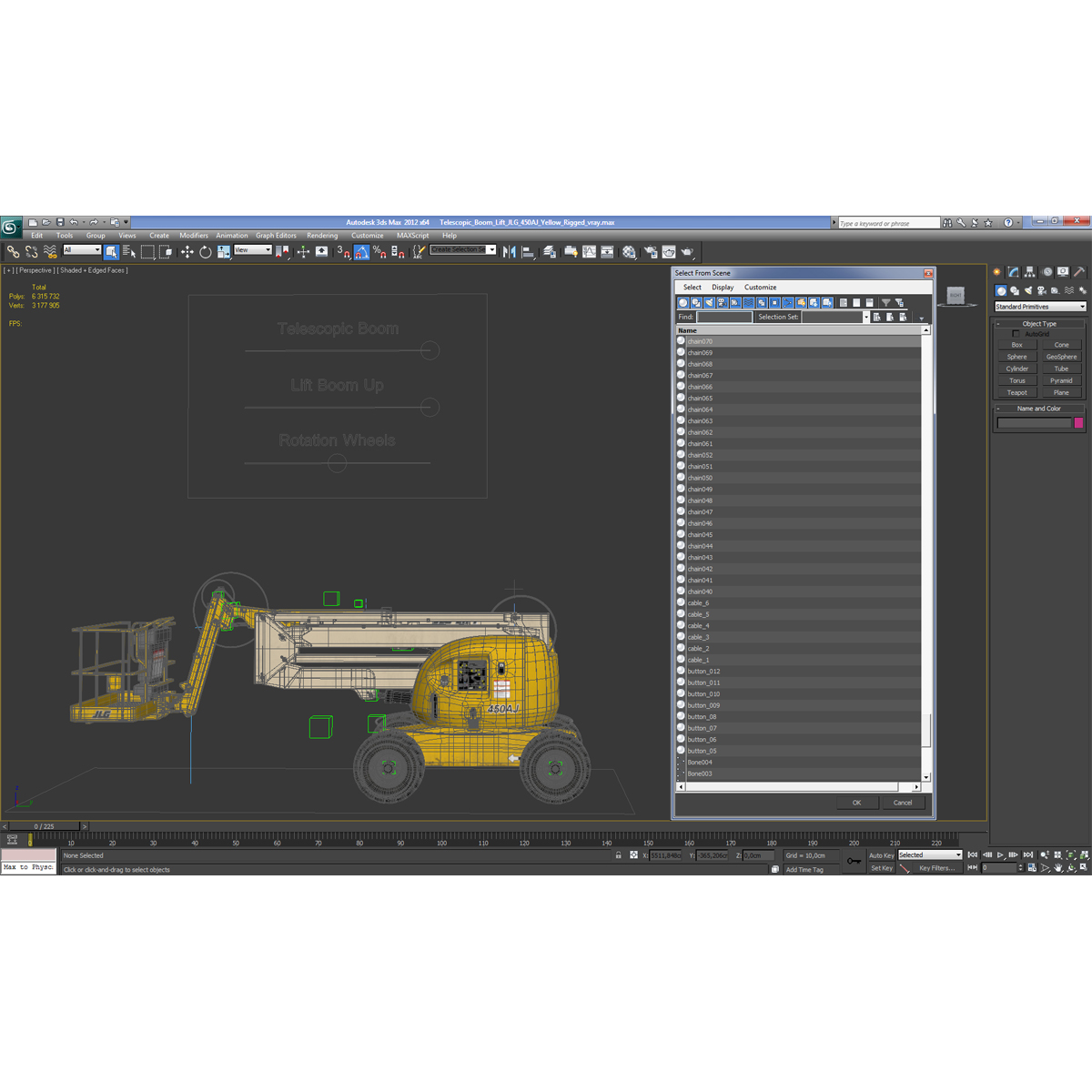 Telescopic Boom Lift JLG 450AJ Yellow Rigged 3D model