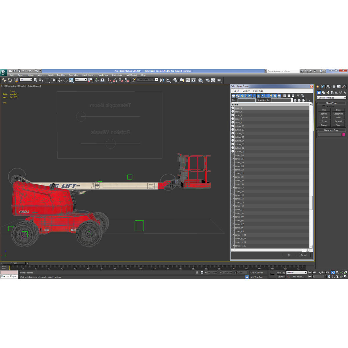 3D model Telescopic Boom Lift JLG Red Rigged