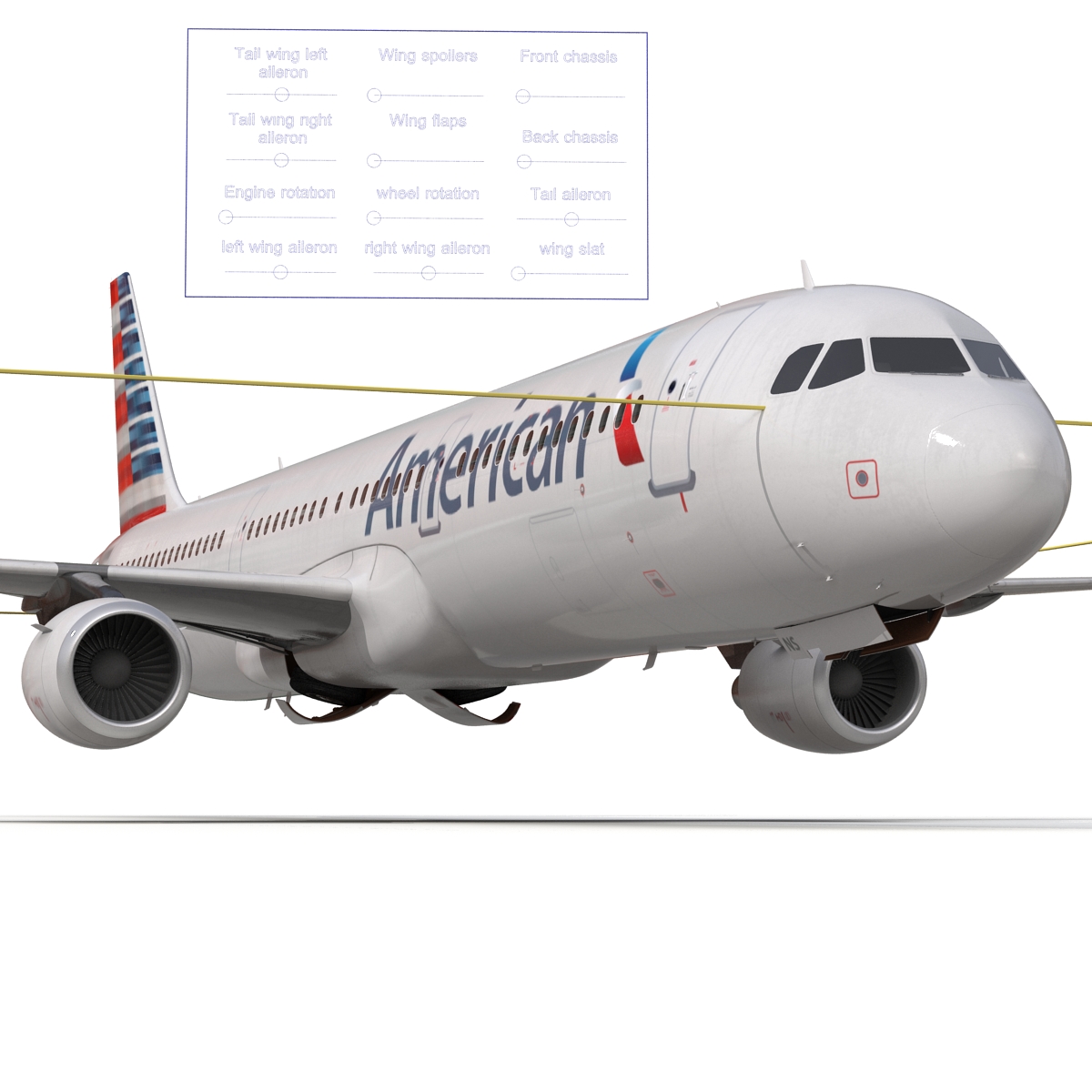 3D Airbus A321 American Airlines Rigged