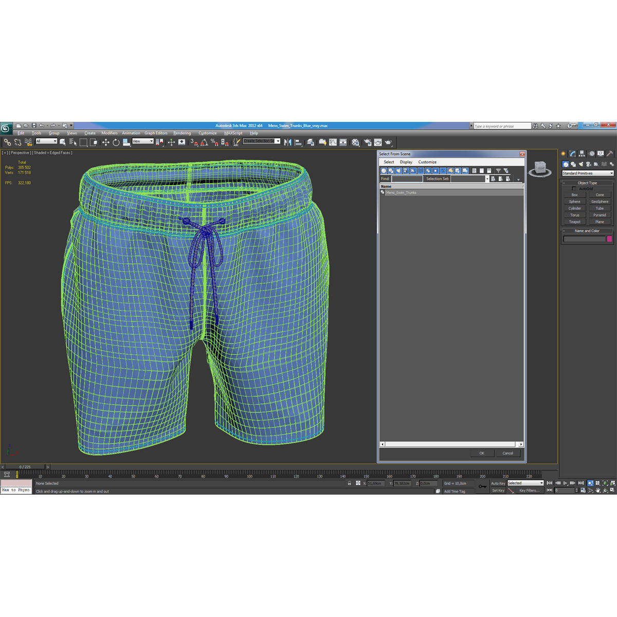 3D Mens Swim Trunks Blue