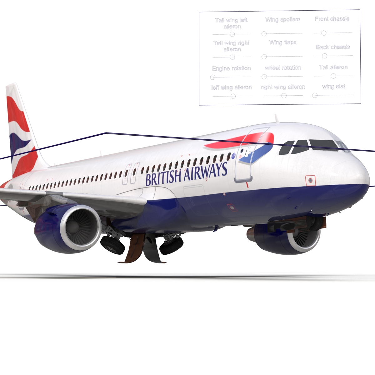 Airbus A320 British Airways Rigged 3D model