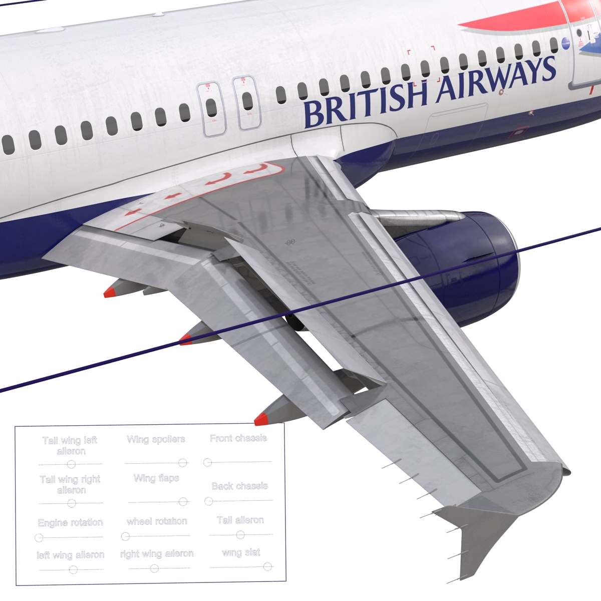 Airbus A320 British Airways Rigged 3D model