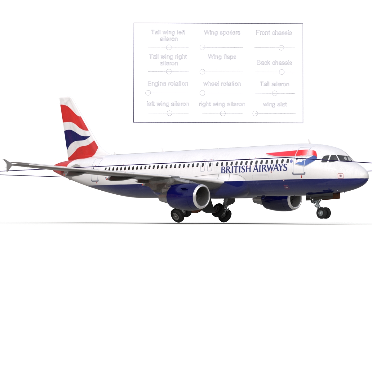 Airbus A320 British Airways Rigged 3D model