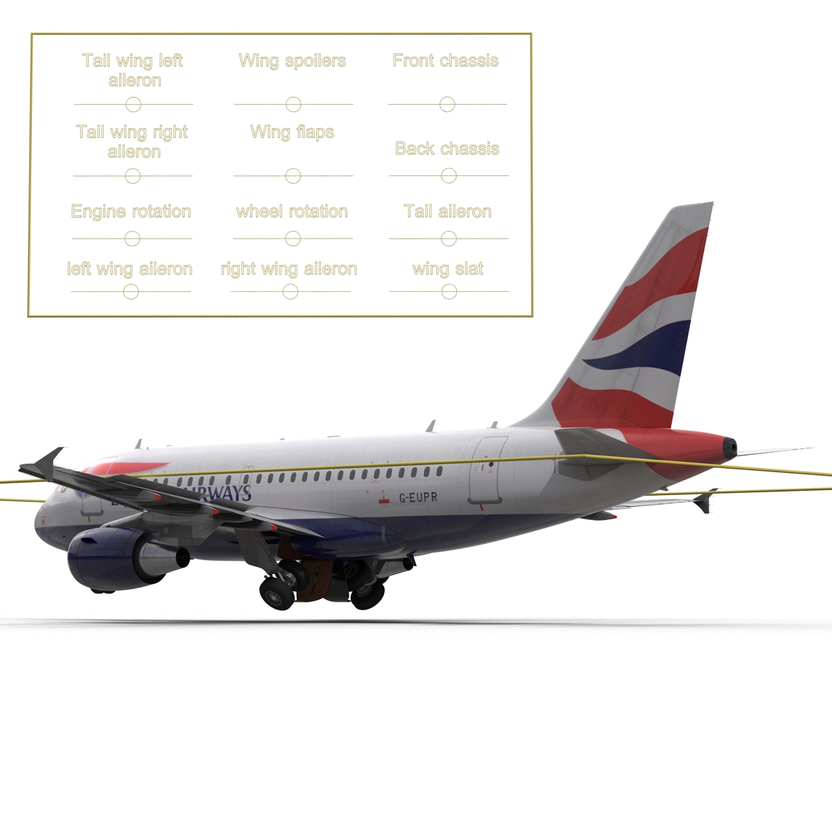 Airbus A318 British Airways Rigged 3D model