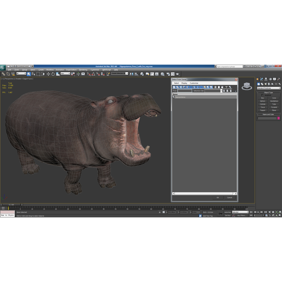 3D Hippopotamus Pose 2 with Fur model