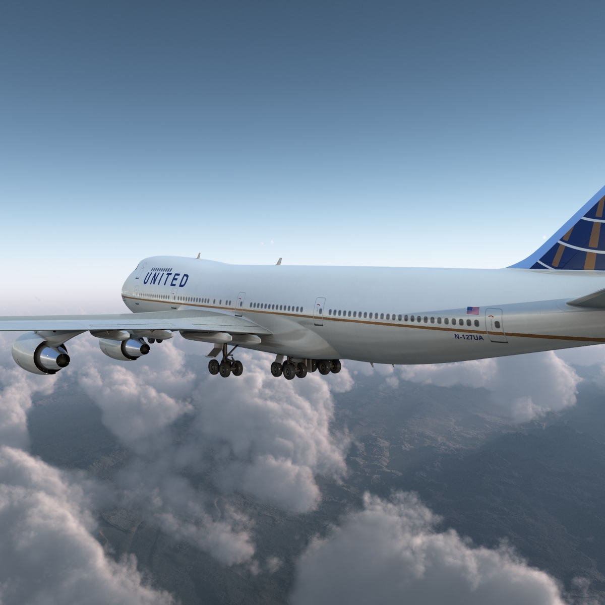 Boeing 747 200B United Rigged 3D model