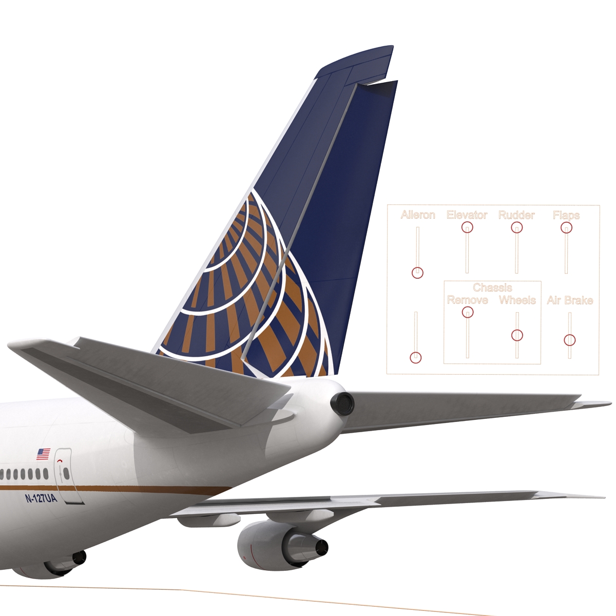 Boeing 747 200B United Rigged 3D model