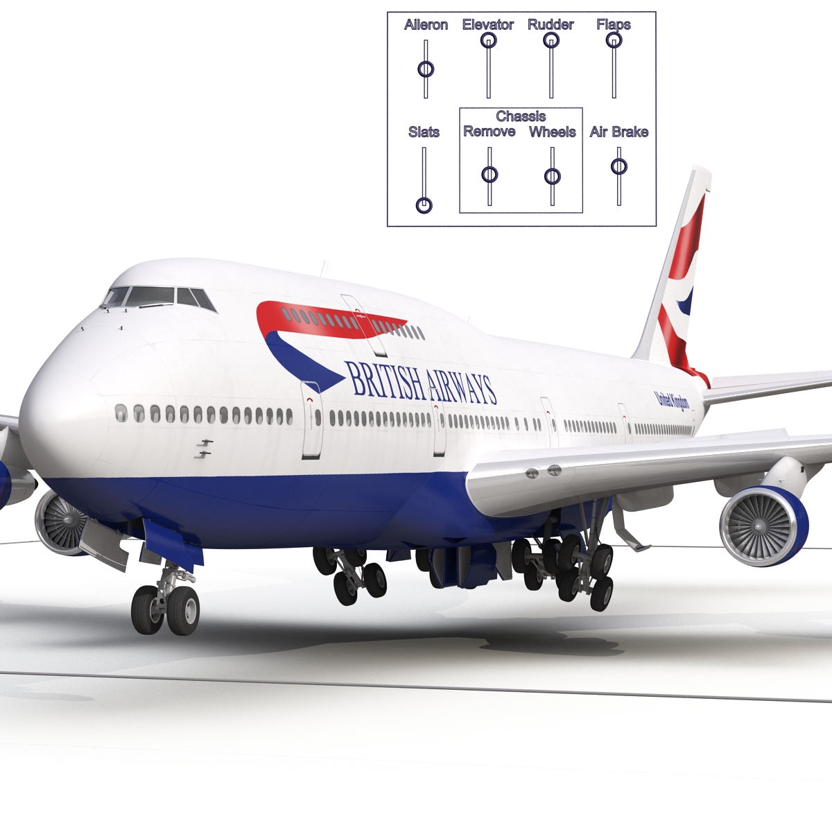 Boeing 747 300 British Airways Rigged 3D