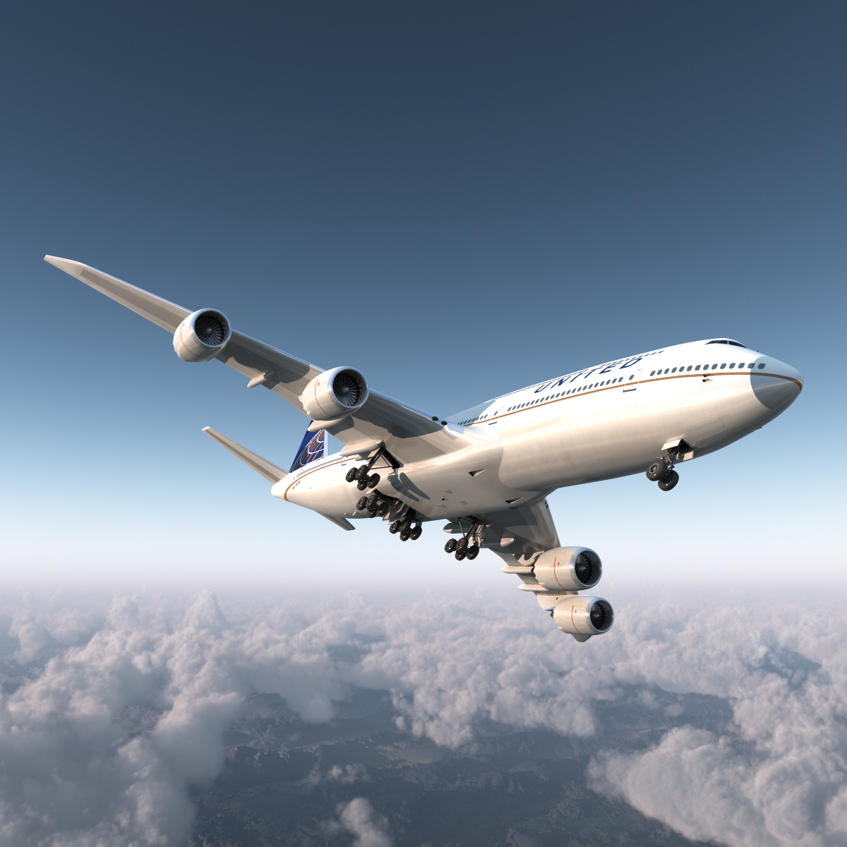 Boeing 747 8I United Rigged 3D