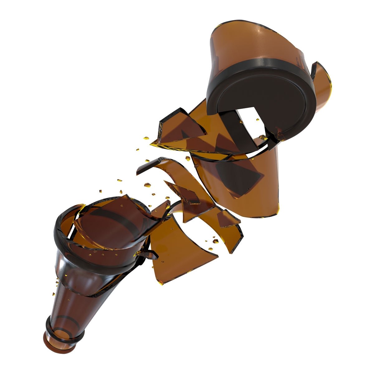 3D Broken Beer Bottle 2 Brown