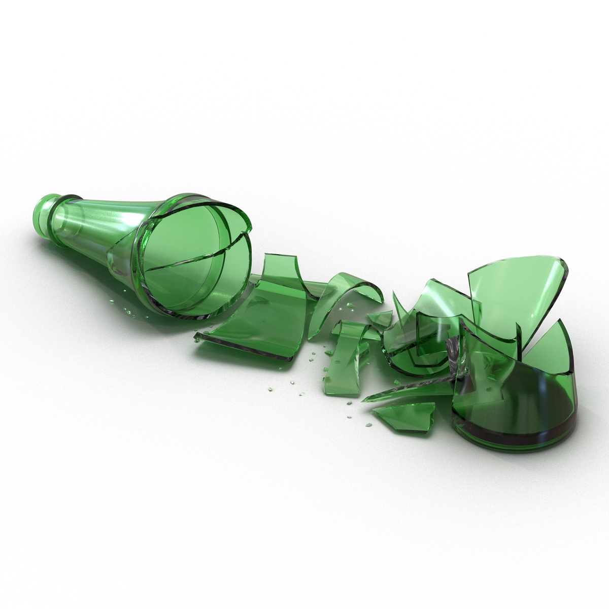 3D Broken Beer Bottle 2 Green