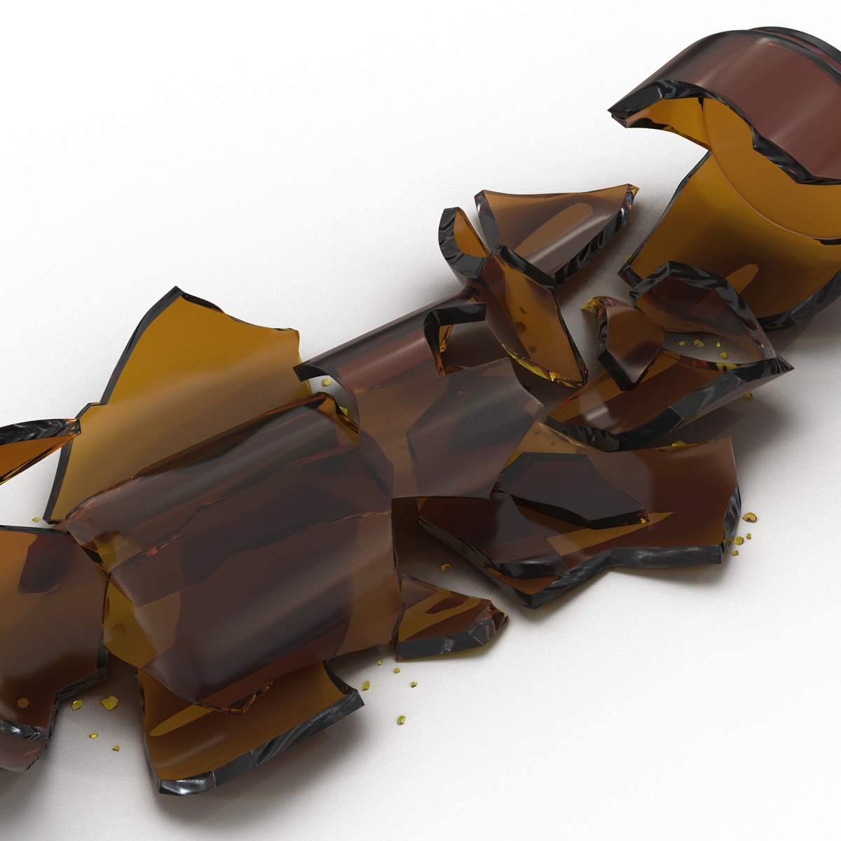 3D Broken Beer Bottle 3 Brown