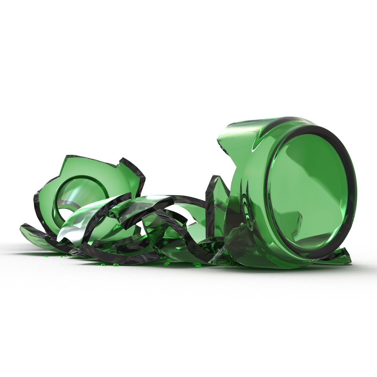 3D Broken Beer Bottle 3 Green