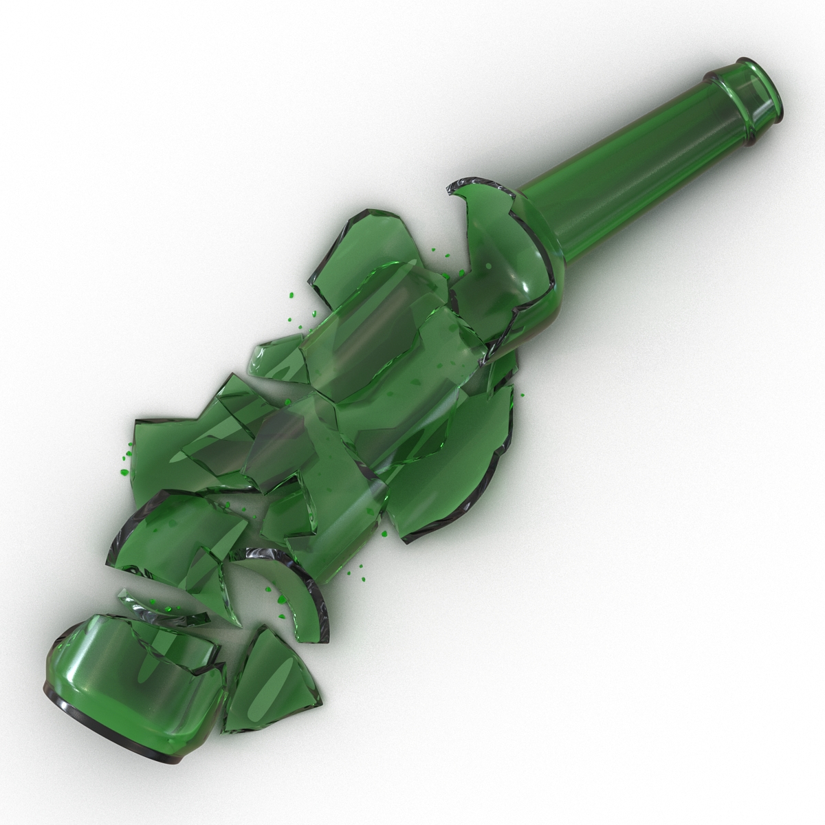 3D Broken Beer Bottle 3 Green