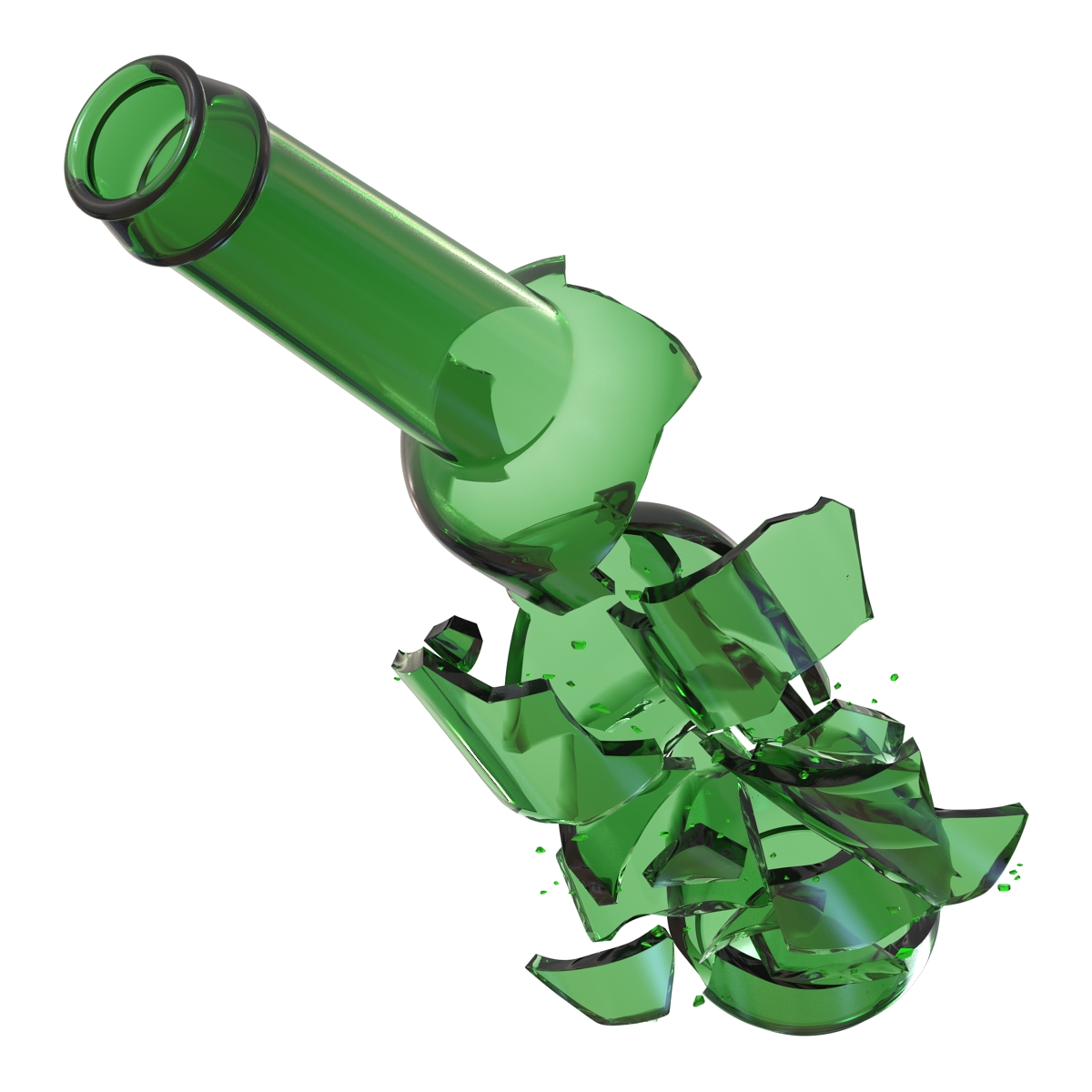 3D Broken Beer Bottle 3 Green