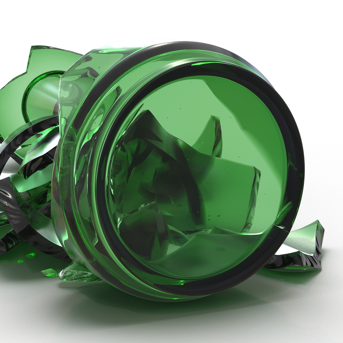 3D Broken Beer Bottle 3 Green