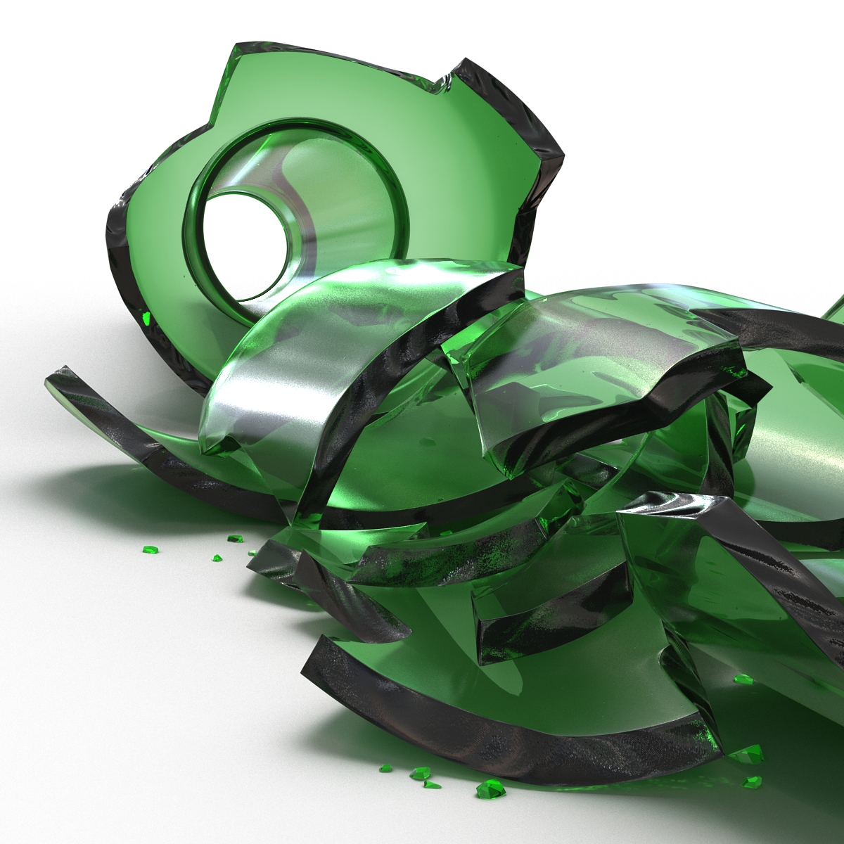 3D Broken Beer Bottle 3 Green