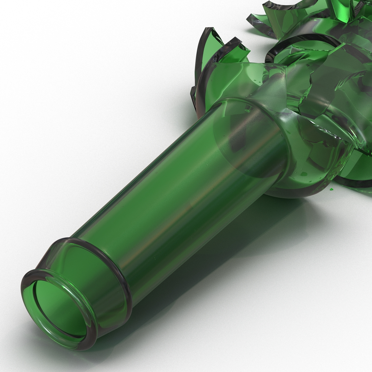 3D Broken Beer Bottle 3 Green