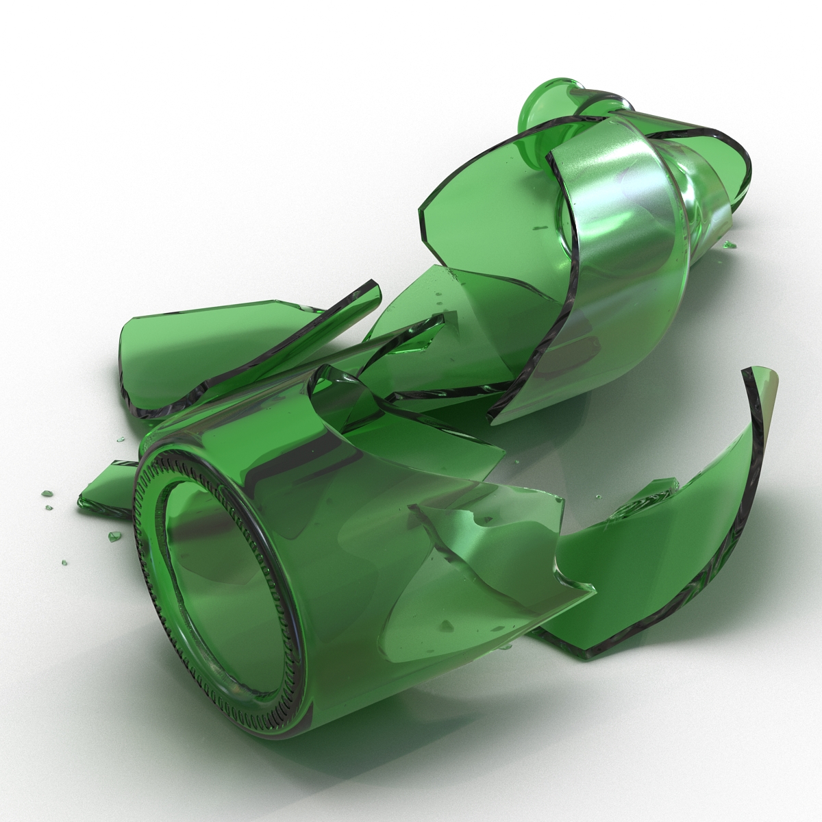 Broken Beer Bottle Green 3D model