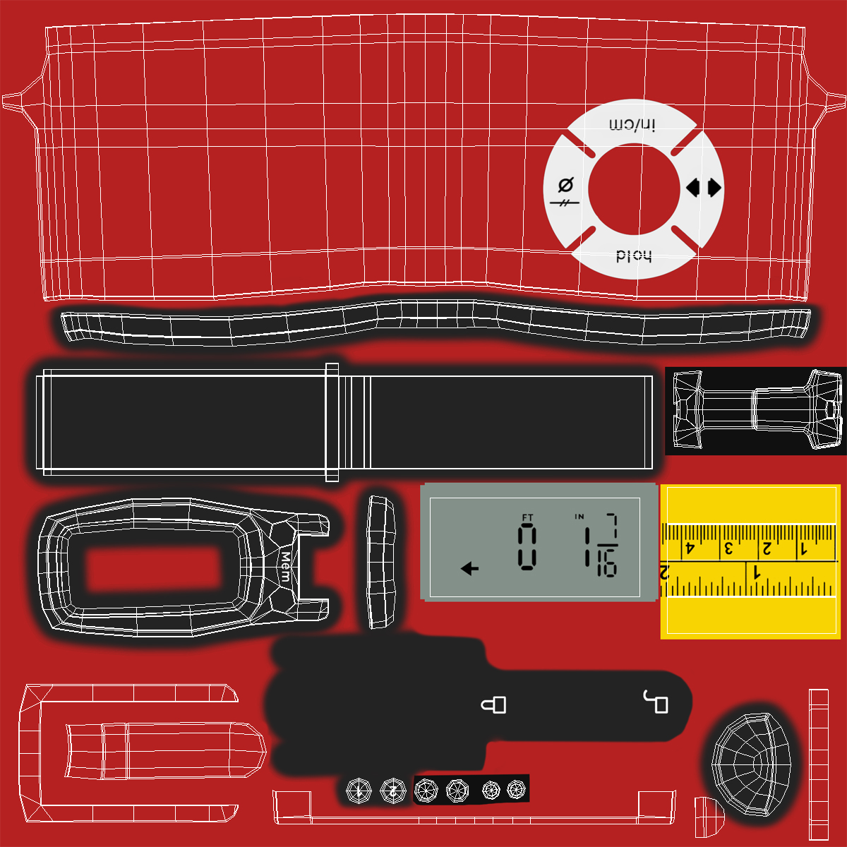 Digital Tape Measure Red 3D model