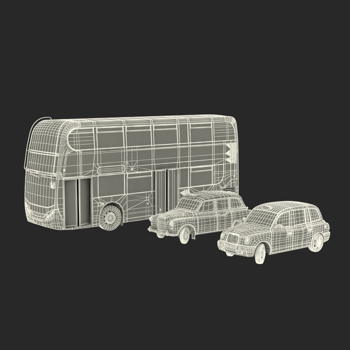 3D London Bus and Taxi Rigged Vehicle Set model