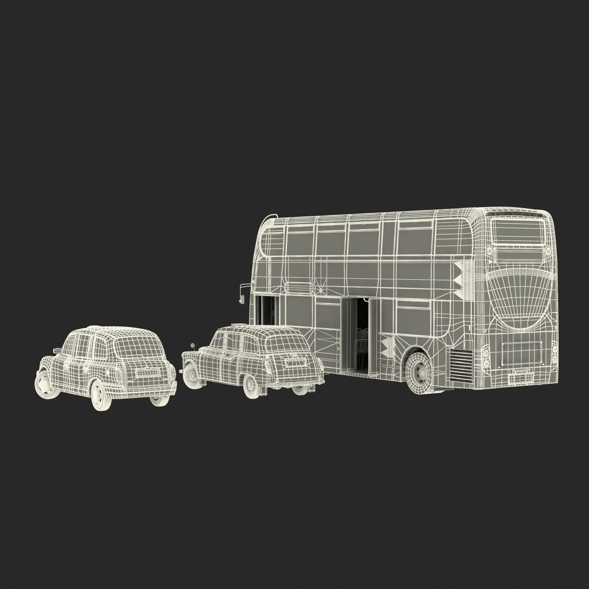 3D London Bus and Taxi Rigged Vehicle Set model