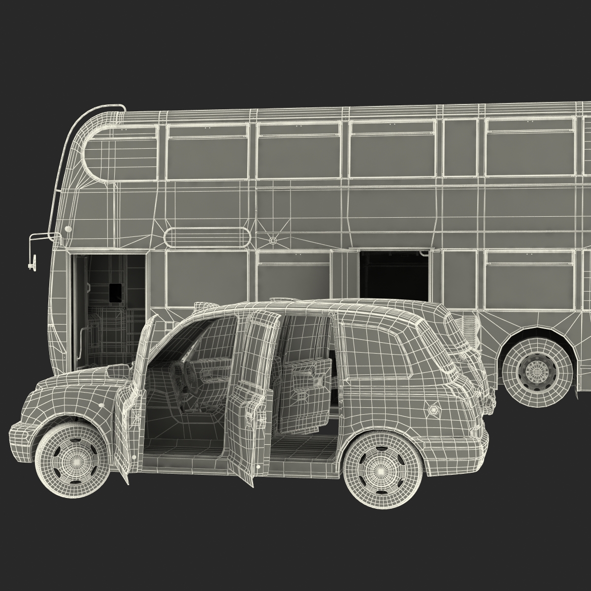 3D London Bus and Taxi Rigged Vehicle Set model