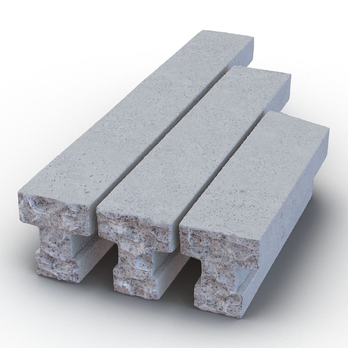 3D Concrete T Beam Chunks Set