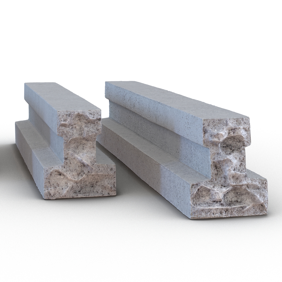 3D Concrete T Beam Chunks Set