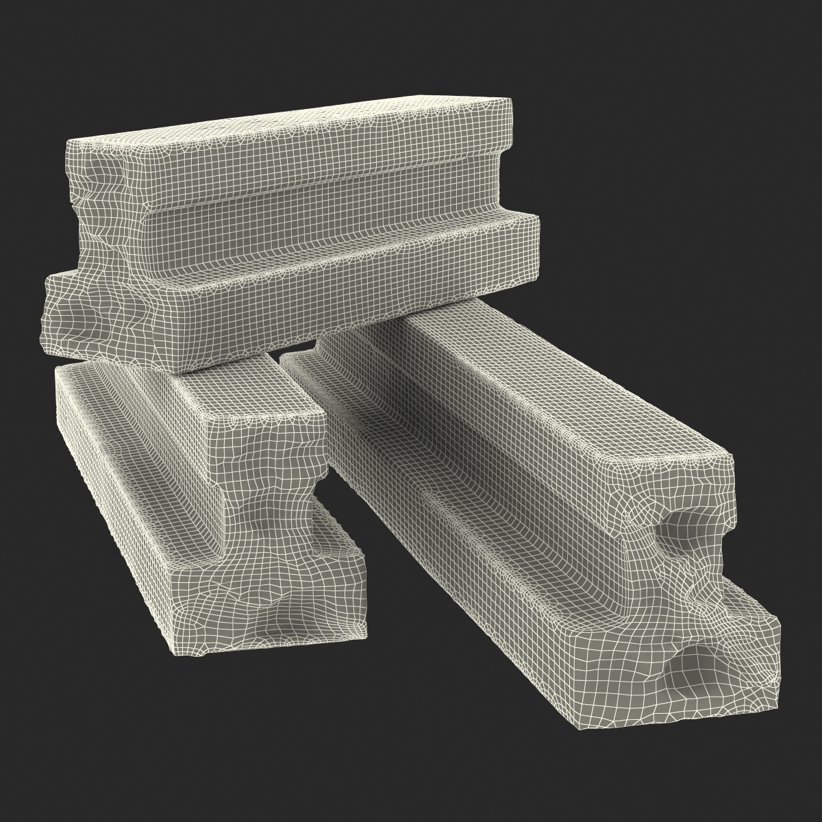 3D Concrete T Beam Chunks Set