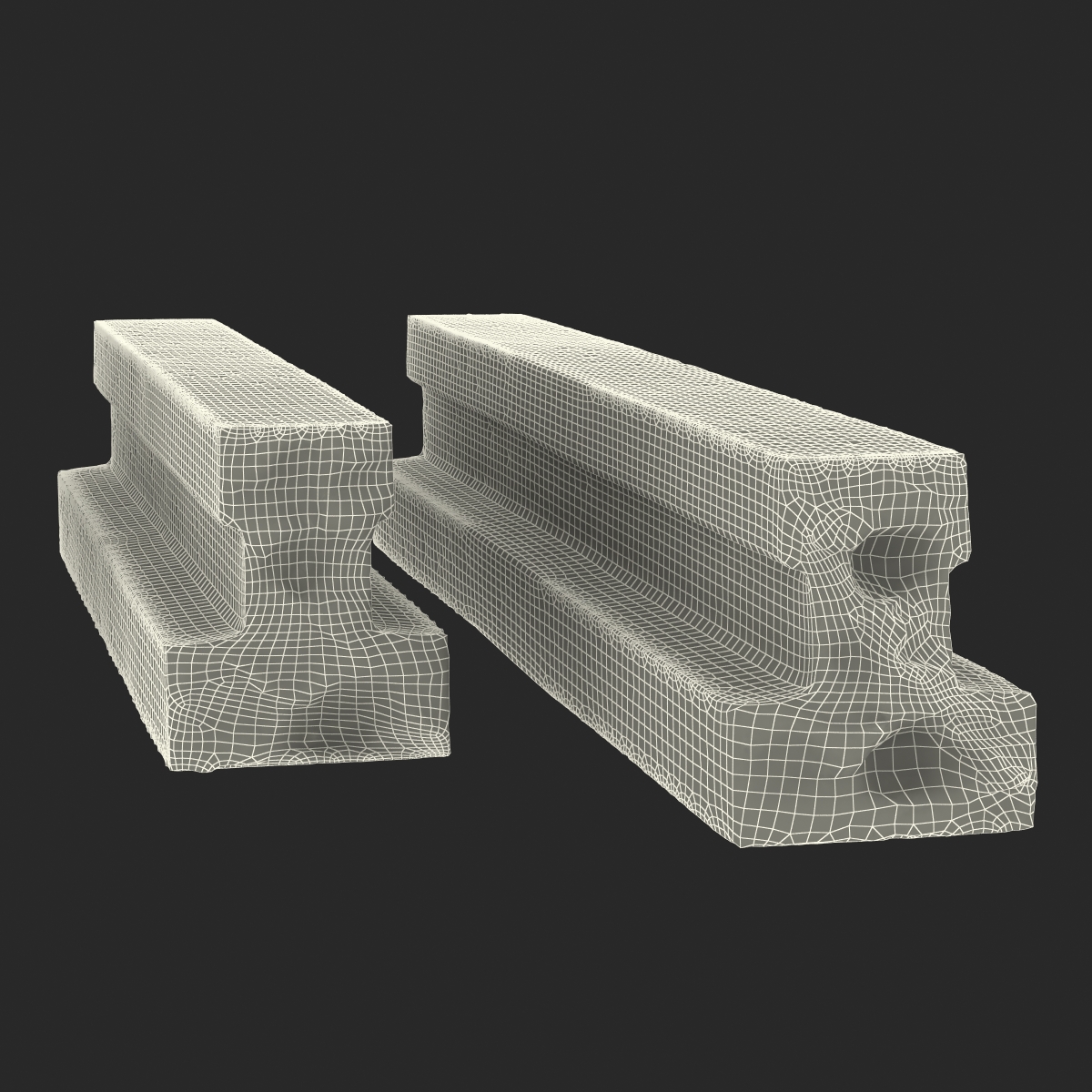 3D Concrete T Beam Chunks Set