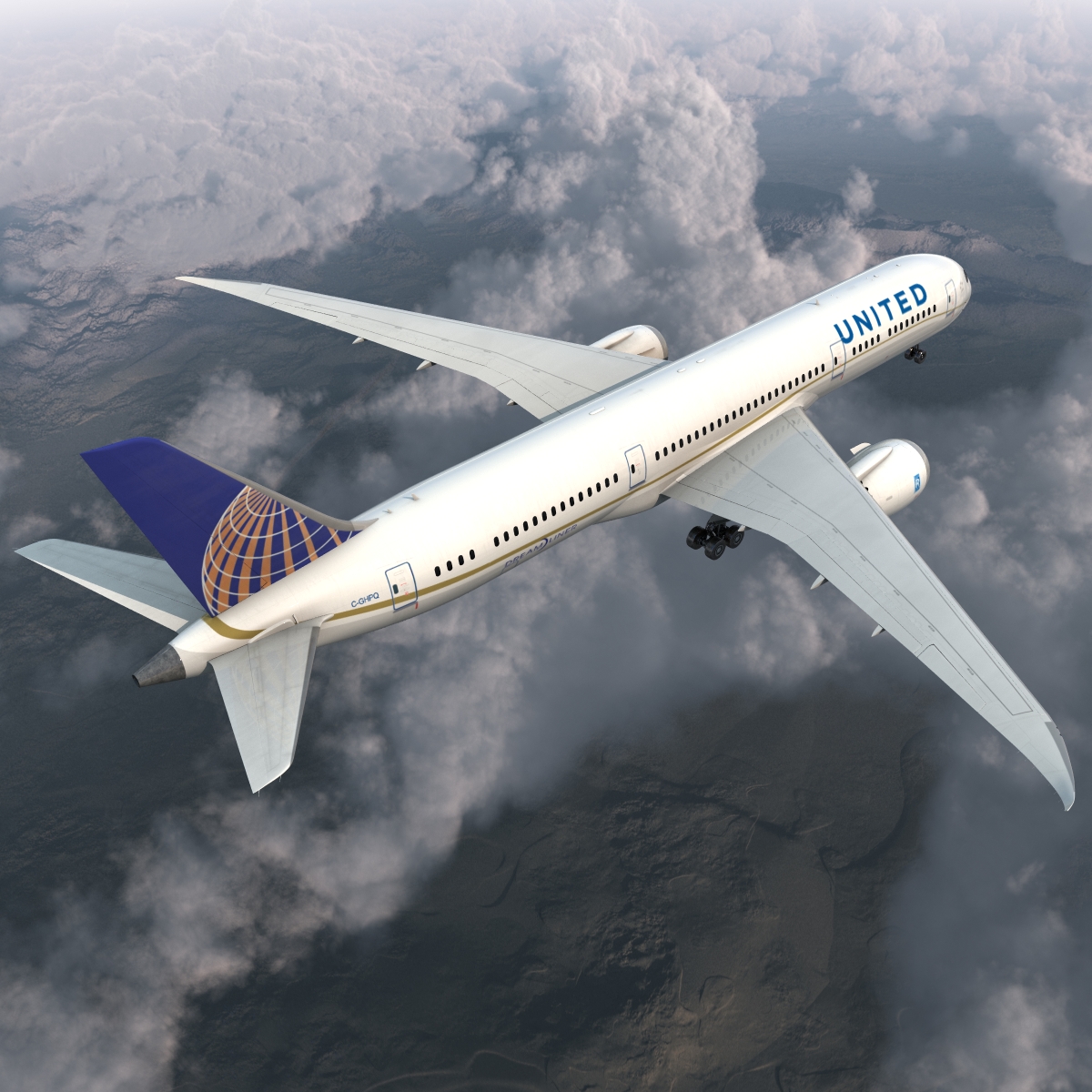 Boeing 787 9 Dreamliner United Rigged 3D