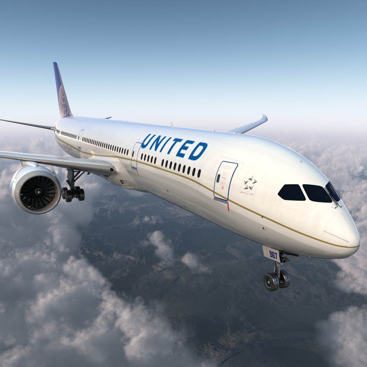 Boeing 787 9 Dreamliner United Rigged 3D