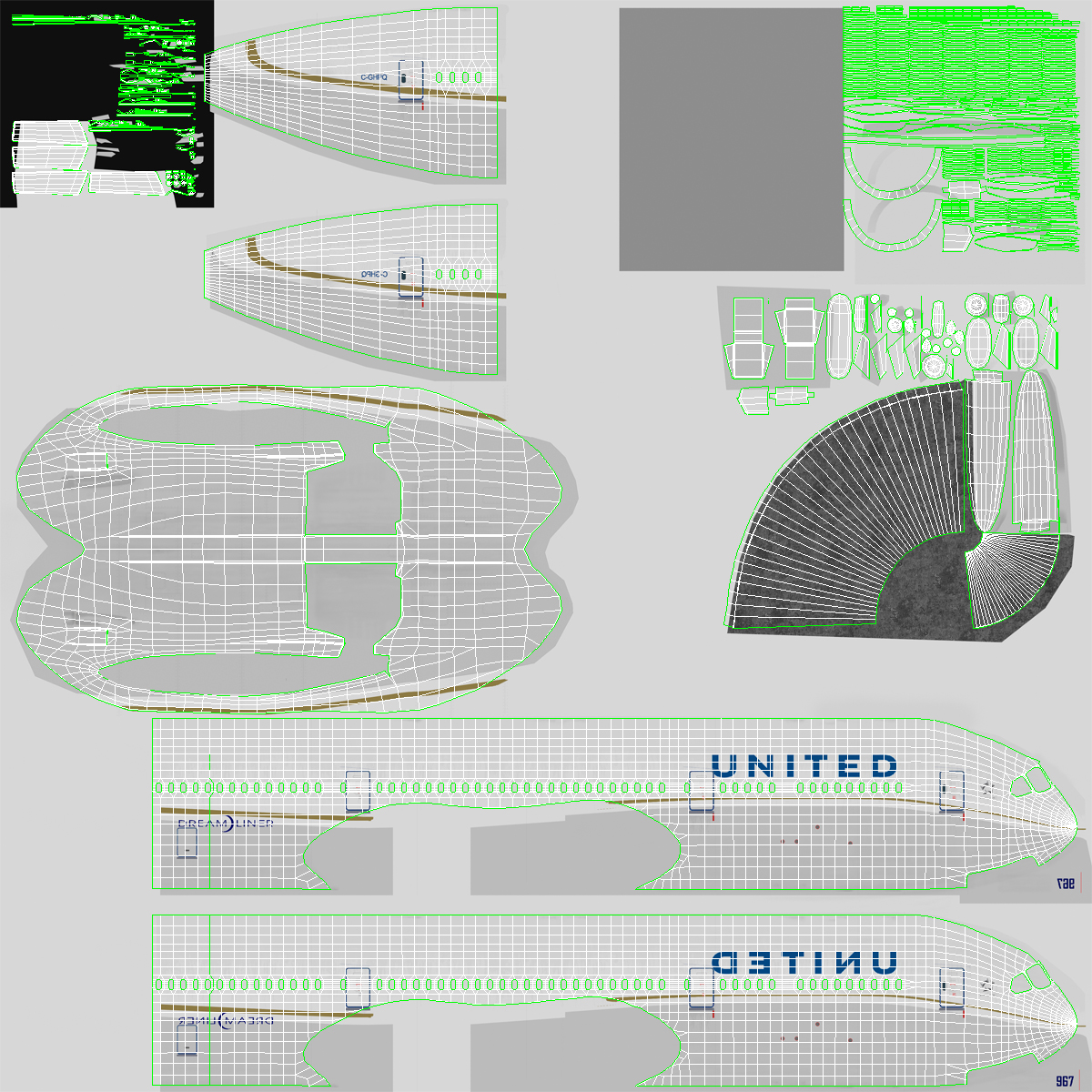 Boeing 787 9 Dreamliner United Rigged 3D