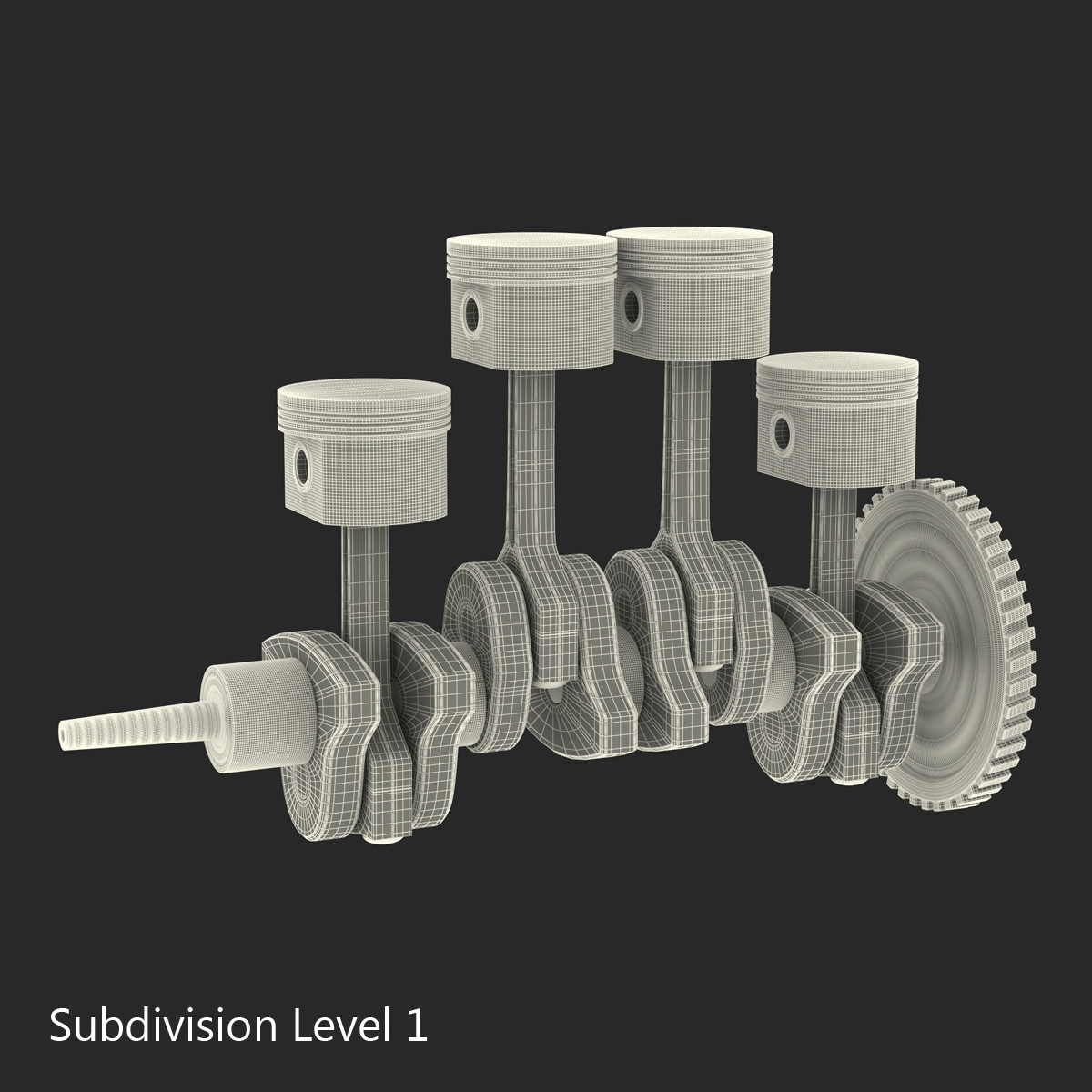 3D model Engine Piston and Crankshaft Rigged